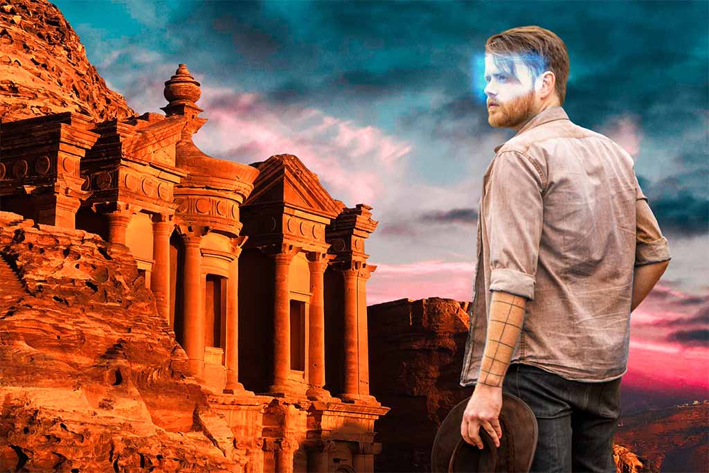man in VR in Petra