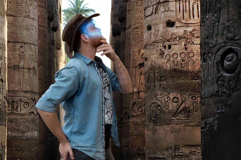 man in VR examining a glif