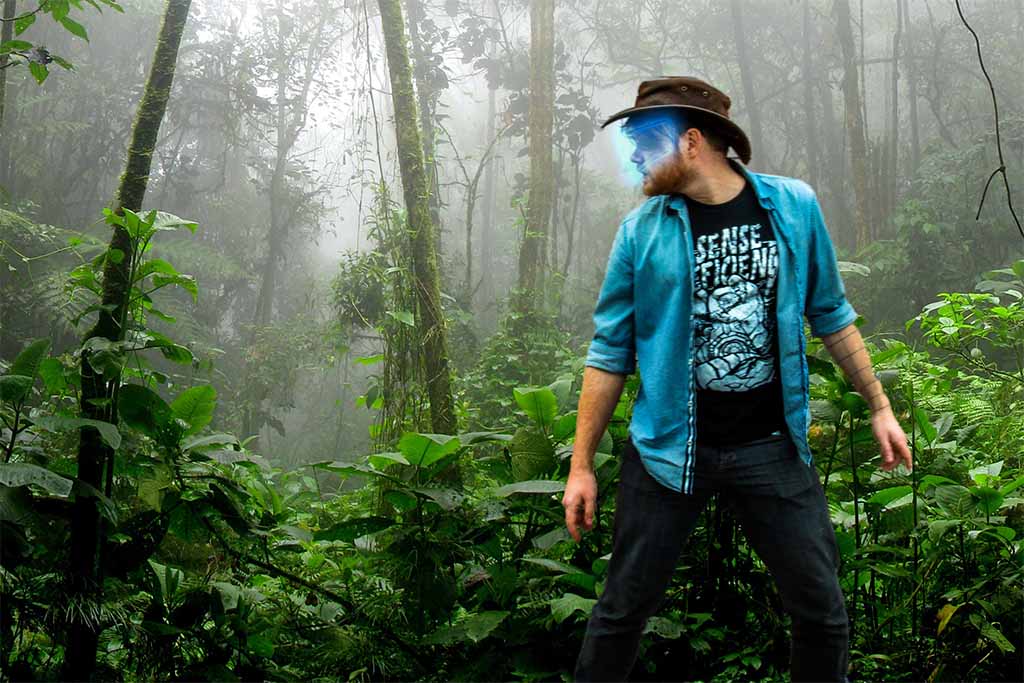 man in VR in a jungle