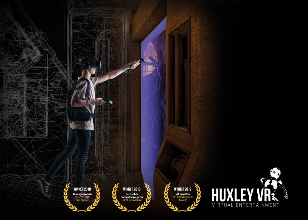 man in virtual reality gear interacting with a portal