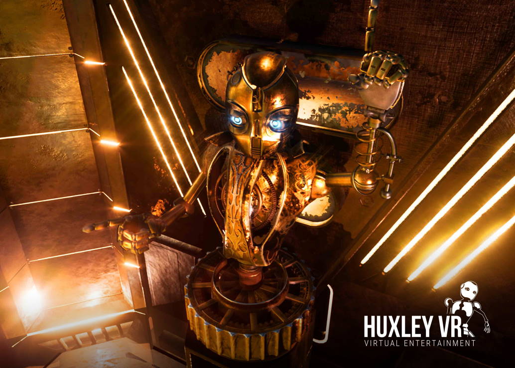 golden robot in glowing throne 